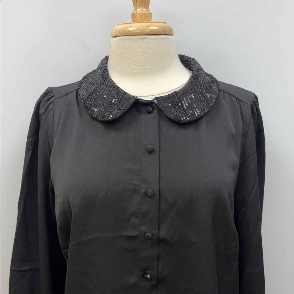Modcloth Sequin Peter Pan Collar Button Down Sati… - image 3
